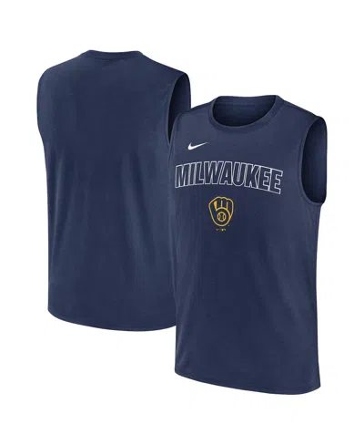 Nike Navy Milwaukee Brewers Knockout Performance Muscle Tank Top In Blue
