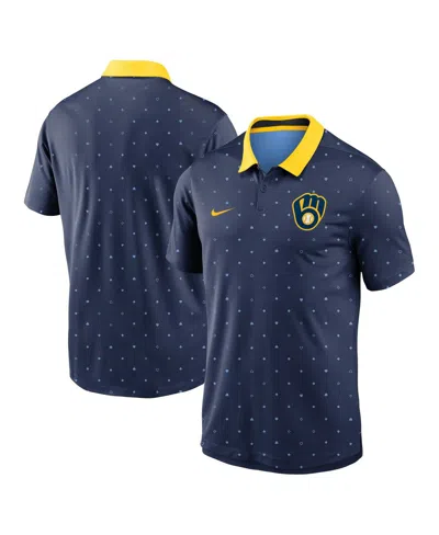 Nike Men's Navy Milwaukee Brewers Legacy Icon Vapor Performance Polo Shirt In Navy,yellow