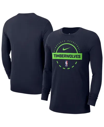 Nike Men's Navy Minnesota Timberwolves Authentic Long Sleeve Practice T-shirt In Blue