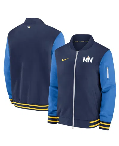 NIKE MEN'S NAVY MINNESOTA TWINS 2024 CITY CONNECT AUTHENTIC COLLECTION GAME TIME FULL-ZIP BOMBER JACKET