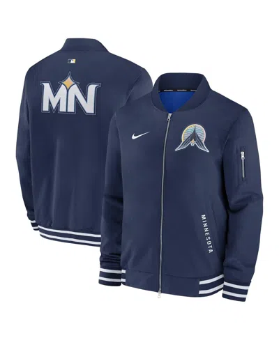 Nike Men's Navy Minnesota Twins Authentic Collection City Connect Full-zip Bomber Jacket In Blue