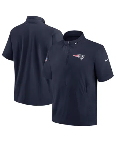 Nike Men's Navy New England Patriots Sideline Coach Short Sleeve Hoodie Quarter-zip Jacket In Blue