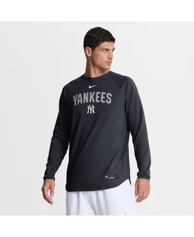 Nike Men's Navy New York Yankees Authentic Collection Raglan Dri-fit Sweatshirt In Black