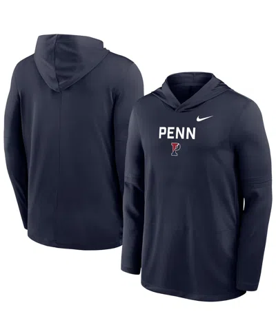 Nike Men's Navy Pennsylvania Quakers Sideline Dri-fit Lightweight Hooded Sweatshirt In Blue