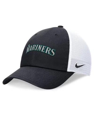 Nike Men's Navy Seattle Mariners Evergreen Wordmark Trucker Adjustable Hat In Black