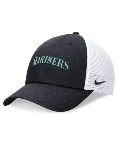Nike Men's Navy Seattle Mariners Evergreen Wordmark Trucker Adjustable Hat In Pi Blu,wh