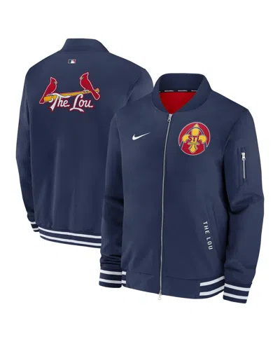 Nike Men's Navy St. Louis Cardinals Authentic Collection City Connect Full-zip Bomber Jacket In Blue