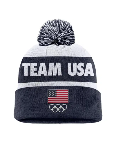 Nike Men's Navy Team Usa Peak Cuffed Pom With Knit Hat In Blue