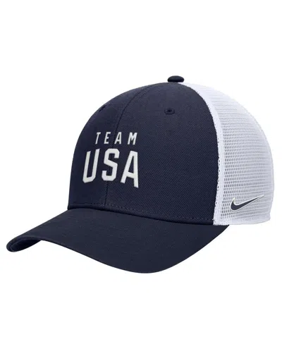Nike Men's Navy Team Usa Rise Pinch Panel Trucker Adjustable Hat In Blue