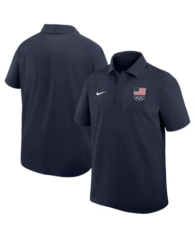 Nike Men's Navy Team Usa Woven Dri-fit Polo Shirt In Black