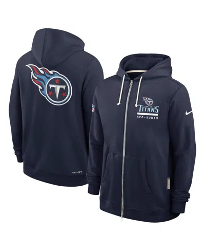 NIKE MEN'S NAVY TENNESSEE TITANS SIDELINE UTILITY PLAYER PERFORMANCE FULL-ZIP HOODIE