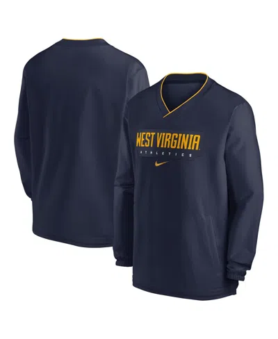 Nike Men's Navy West Virginia Mountaineers 2024 Sideline Pullover Windshirt In Navy,gold