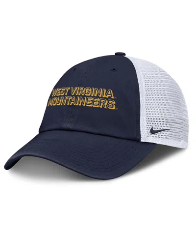 NIKE MEN'S NAVY WEST VIRGINIA MOUNTAINEERS 2025 GAMEDAY ON-FIELD CLUB ADJUSTABLE TRUCKER HAT