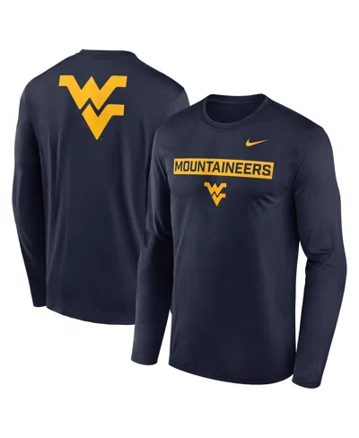 NIKE MEN'S NAVY WEST VIRGINIA MOUNTAINEERS PRIMETIME CAMPUS 2-HIT LEGEND LONG SLEEVE T-SHIRT
