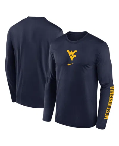 Nike Men's Navy West Virginia Mountaineers Primetime Center Lockup Two-hit Legend Long Sleeve T-shirt In Blue