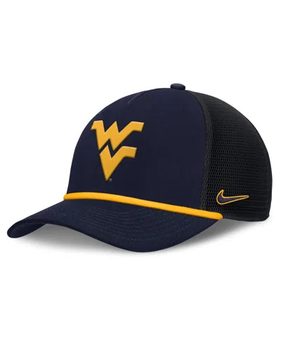 NIKE MEN'S NAVY WEST VIRGINIA MOUNTAINEERS RISE PRIMETIME TRUCKER ADJUSTABLE HAT