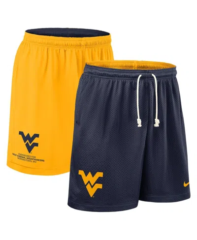 Nike Men's Navy/gold West Virginia Mountaineers 2025 Sideline Reversible Performance Shorts In Yellow