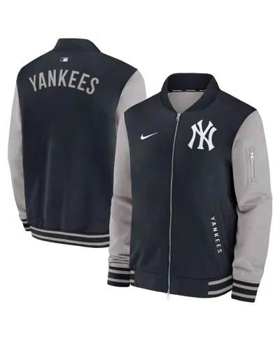 Nike Men's Navy/gray New York Yankees Authentic Collection Dugout Full-zip Bomber Jacket In Navy,gray