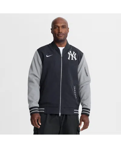 Nike Men's Navy/gray New York Yankees Authentic Collection Dugout Relaxed Full-zip Bomber Jacket