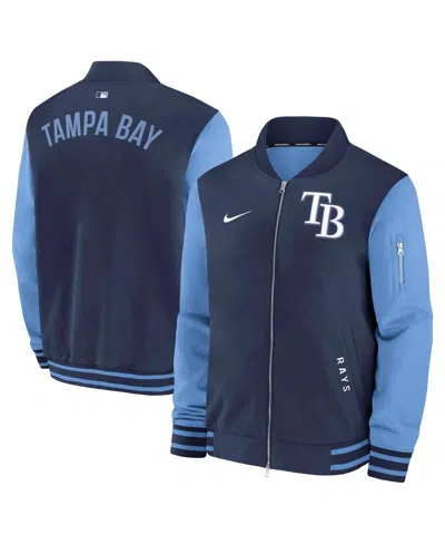 NIKE MEN'S NAVY/LIGHT BLUE TAMPA BAY RAYS AUTHENTIC COLLECTION DUGOUT FULL-ZIP BOMBER JACKET