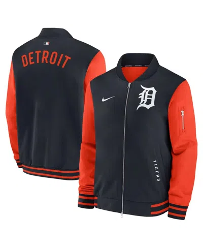 NIKE MEN'S NAVY/ORANGE DETROIT TIGERS AUTHENTIC COLLECTION DUGOUT FULL-ZIP BOMBER JACKET