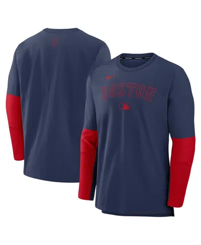 NIKE MEN'S NAVY/RED BOSTON RED SOX AUTHENTIC COLLECTION LIGHTWEIGHT PLAYER TRI-BLEND PERFORMANCE PULLOVER