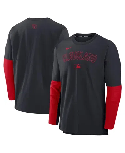 Nike Men's Navy/red Cleveland Guardians Authentic Collection Lightweight Player Tri-blend Performance Pul In Navy,red