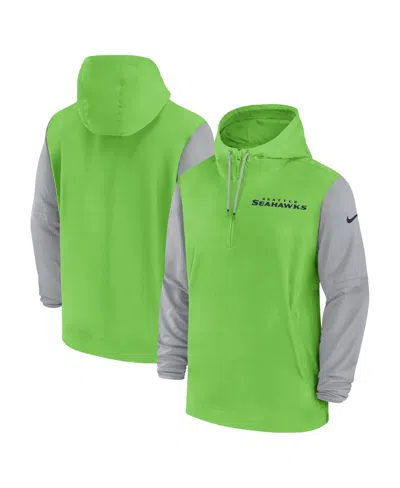 Nike Men's Neon Green/gray Seattle Seahawks 2024/25 Sideline Pre-game Player 1/2-zip Hoodie Jacket In Neon Green,gray
