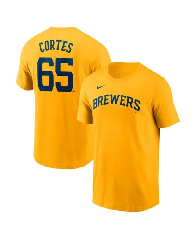 Nike Men's Nestor Cortes Gold Milwaukee Brewers Fuse Name Number T-shirt