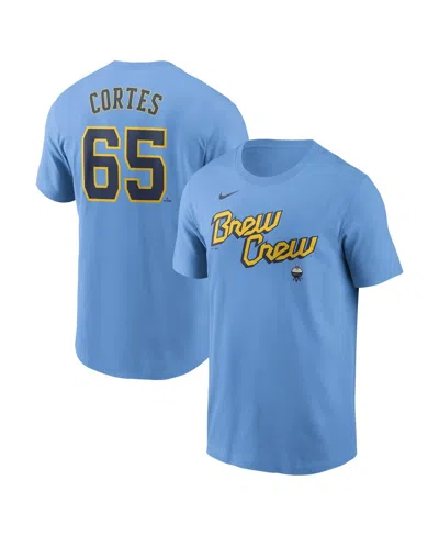 Nike Men's Nestor Cortes Navy Milwaukee Brewers Fuse Name Number T-shirt In Light Blue