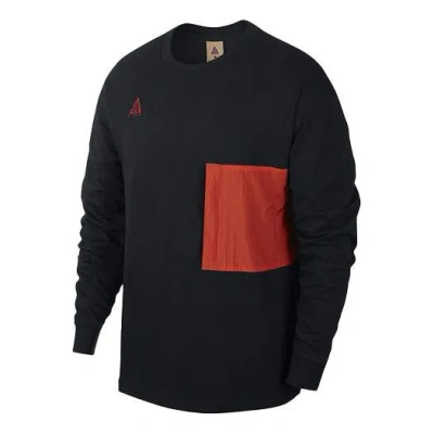 Nike Men's  Acg Casual Sports Pullover Long Sleeves Black T-shirt 'black Habanero Red'