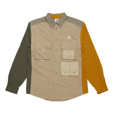 Nike Men's  Acg Dri-fit Uv Devastation Trail Multiple Pockets Detail Colorblock Long Sleeves Shirt In Brown