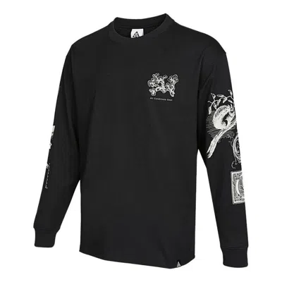 Nike Men's  Acg Iceland Printing Sports Round Neck Long Sleeves Black T-shirt