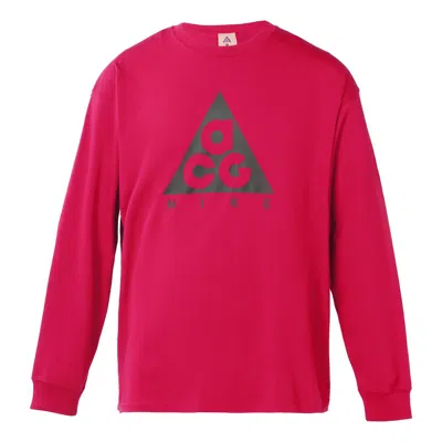 Nike Men's  Acg Logo Printing Sports Round Neck Long Sleeves Wine Red T-shirt