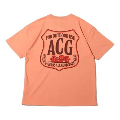 Nike Men's  Acg Minimalistic Alphabet Logo Printing Casual Round Neck Short Sleeve Pink T-shirt In Orange