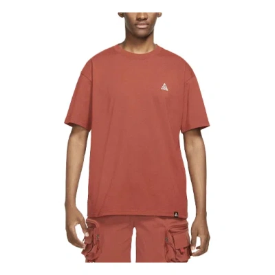 Nike Men's  Acg Sports Solid Color Round Neck Short Sleeve Red Brown T-shirt