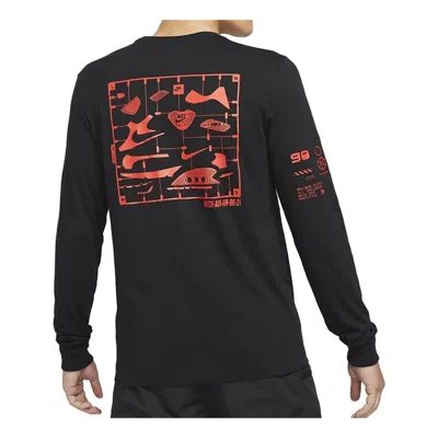 Nike Men's  Air Back Print Sports Round Neck Long Sleeves Black T-shirt