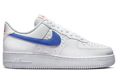 Pre-owned Nike Men's  Air Force 1 '07 Low Embossed Hoops Sneakers In White/bright Mandarin/racer Blue In Multi