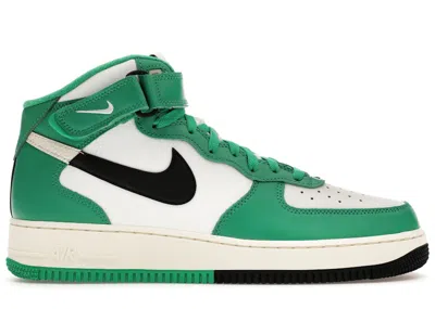 Pre-owned Nike Men's  Air Force 1 Mid Lv8 Split White Sneakers In Summit White/black/stadium Green
