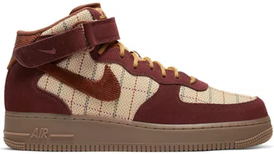 Pre-owned Nike Men's  Air Force 1 Mid Plaid Brown Sneakers In Gum Dark Brown/bronze Eclipse/light British Tan In Multi