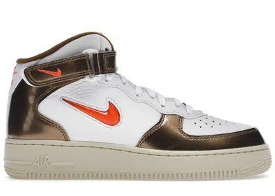 Pre-owned Nike Men's  Air Force 1 Mid Qs Jewel Sneakers In White/total Orange/ale Brown In Multi