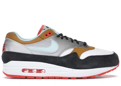 Pre-owned Nike Men's  Air Max 1 Graffiti Logo Sneakers In White/chutney/dark Smoke Grey