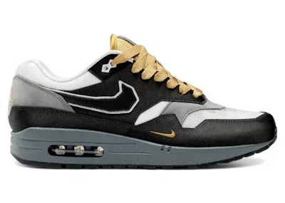 Pre-owned Nike Men's  Air Max 1 .swoosh Low Poly Big Head Mode Sneakers In Dark Smoke Grey/white/metallic Gold