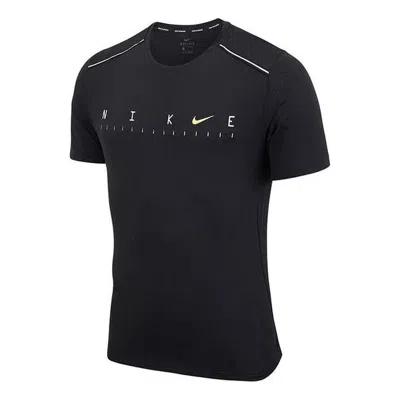 Nike Men's  Alphabet Logo Quick Dry Reflective Running Training Short Sleeve Black T-shirt