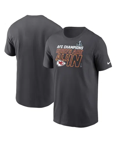 NIKE MEN'S NIKE ANTHRACITE KANSAS CITY CHIEFS 2023 AFC CHAMPIONS LOCKER ROOM TROPHY COLLECTION TALL T-SHI