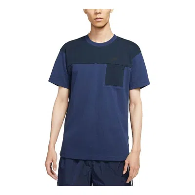 Nike Men's  Athleisure Casual Sports Breathable Splicing Short Sleeve Navy Blue T-shirt