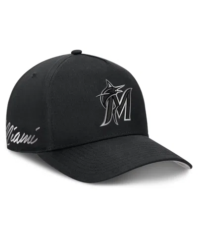 Nike Men's  Black Miami Marlins Rise Dri-fit A-frame Adjustable Hat