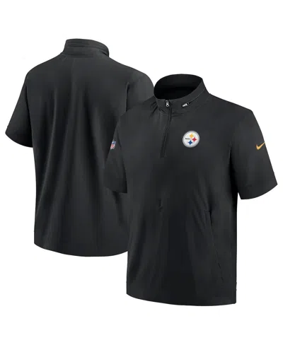 Nike Men's  Black Pittsburgh Steelers Sideline Coach Short Sleeve Hoodie Quarter-zip Jacket