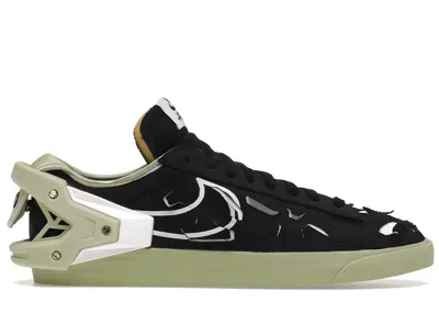 Pre-owned Nike Men's  Blazer Low Acronym Sneakers In Black/white/olive Aura In Multi