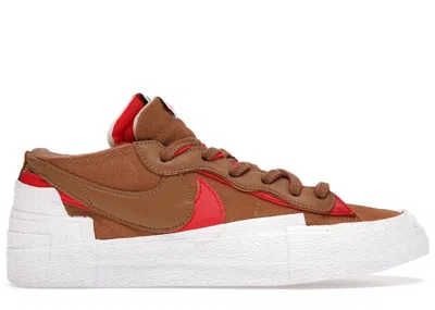 Pre-owned Nike Men's  Blazer Low Sacai British Tan Sneakers In Light British Tan/white/university Red